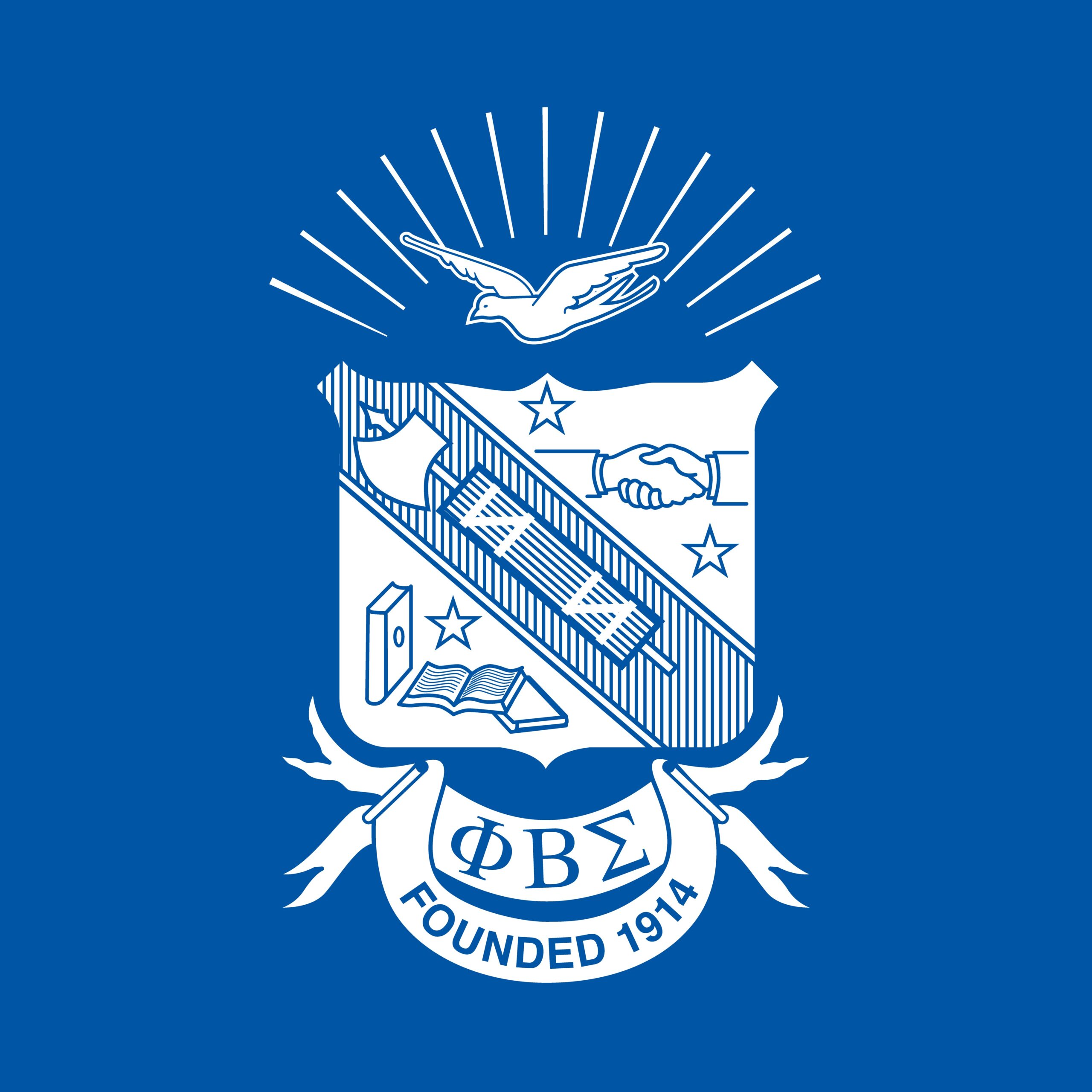 A blue and white flag with the letters phi beta sigma on it.